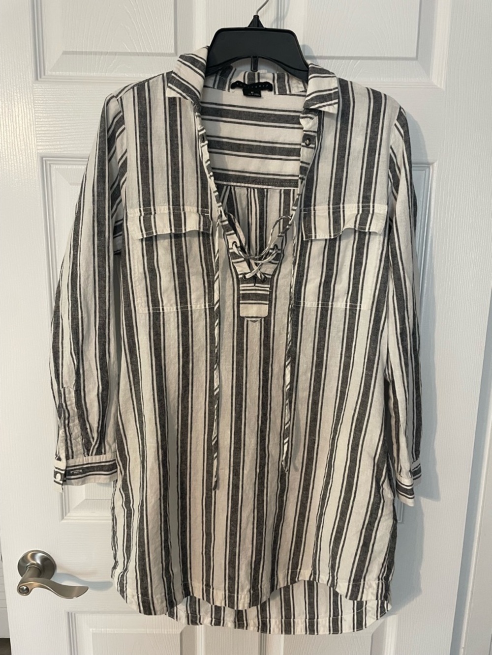 Sanctuary Black & White Striped Lace-Up swimsuit Cover-up - Picture 2 of 4